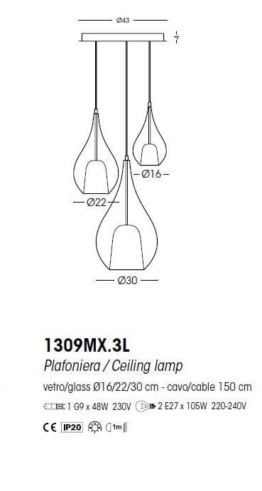 Металлический подвесной светильник из боросиликатного стекла Cangini & Tucci ARCH-00062441 - Вид №3
