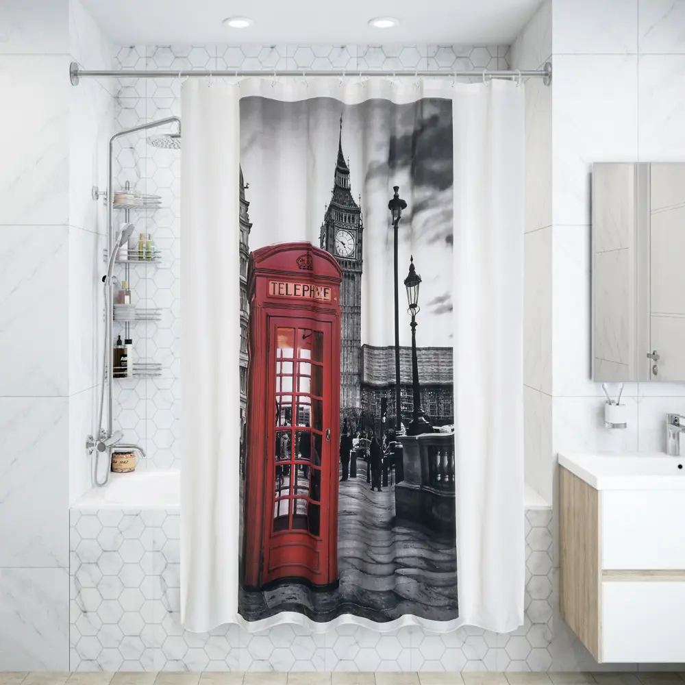 Штора для ванной комнаты «London print» 180x200 см цвет серый BATH PLUS Без серии STLM-2150122