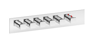 EUA521CSNRU Комплект наружных частей термостата на 5 потребителей - горизонтальная прямоугольная панель с ручками Rubacuori IB Aqua - 5 потребителей