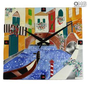 4376 ORIGINALMURANOGLASS Настенные часы Венецианские мотивы - муранское стекло OMG 34 см