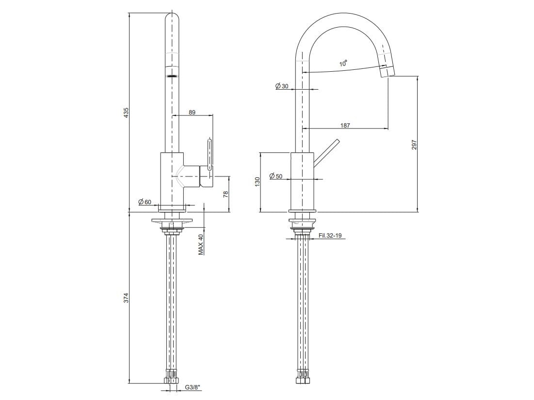 Однорычажный смеситель для кухни с одним отверстием Rubinetterie Frattini Pepe XL ARCH-00035263 - Вид №2