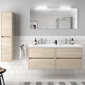 85096 SALGAR Комплект мебели для ванной NOJA 1400 OAK CALEDONIA + Раковина + Зеркало + Свет Дуб Каледония