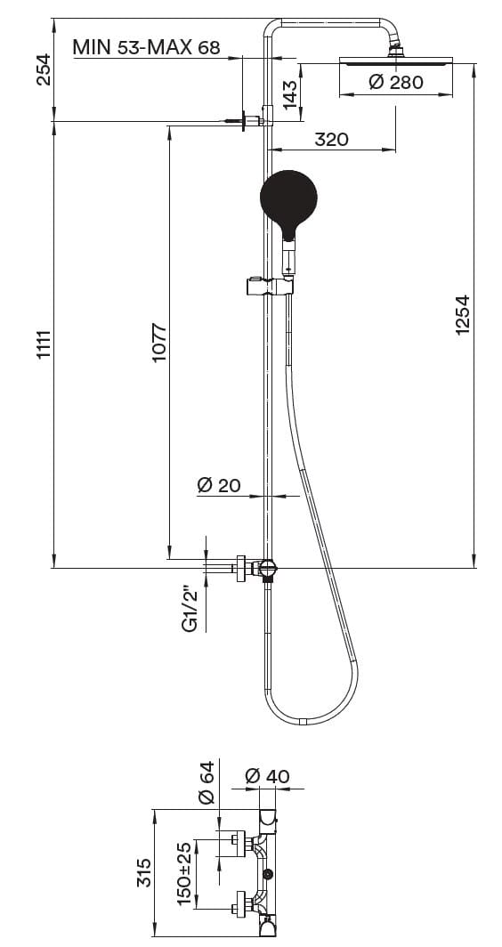 Термостатическая душевая колонна с переключателем с ручным душем Bossini Apex ARCH-00066315 - Вид №2