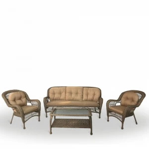 Мебель садовая из ротанга бежевая, кресла, диван и столик на 5 персон AFINA  241033 Бежевый
