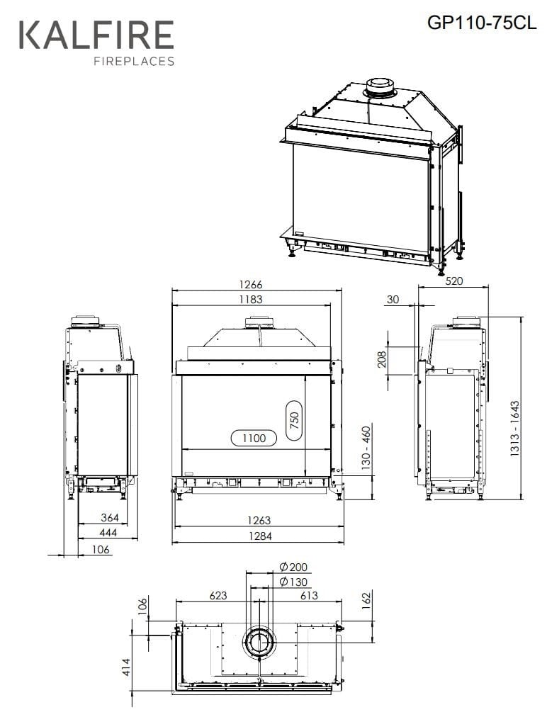 Газовый угловой камин KALFIRE GP110/75C ARCH-00053097 - Вид №3
