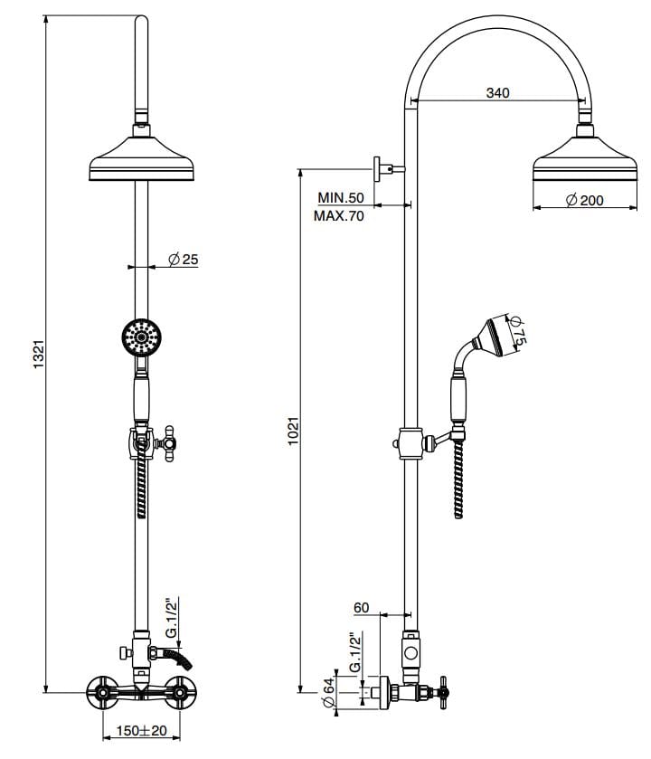 Настенная душевая колонна с ручным душем GATTONI TRD ARCH-00107054 - Вид №2