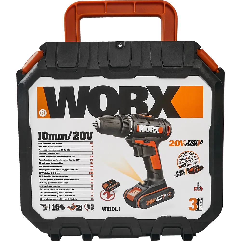 Дрель-шуруповерт аккумуляторная Worx WX101.1, 20 В Li-ion 2x2Ач STLM-2209265 - Вид №8