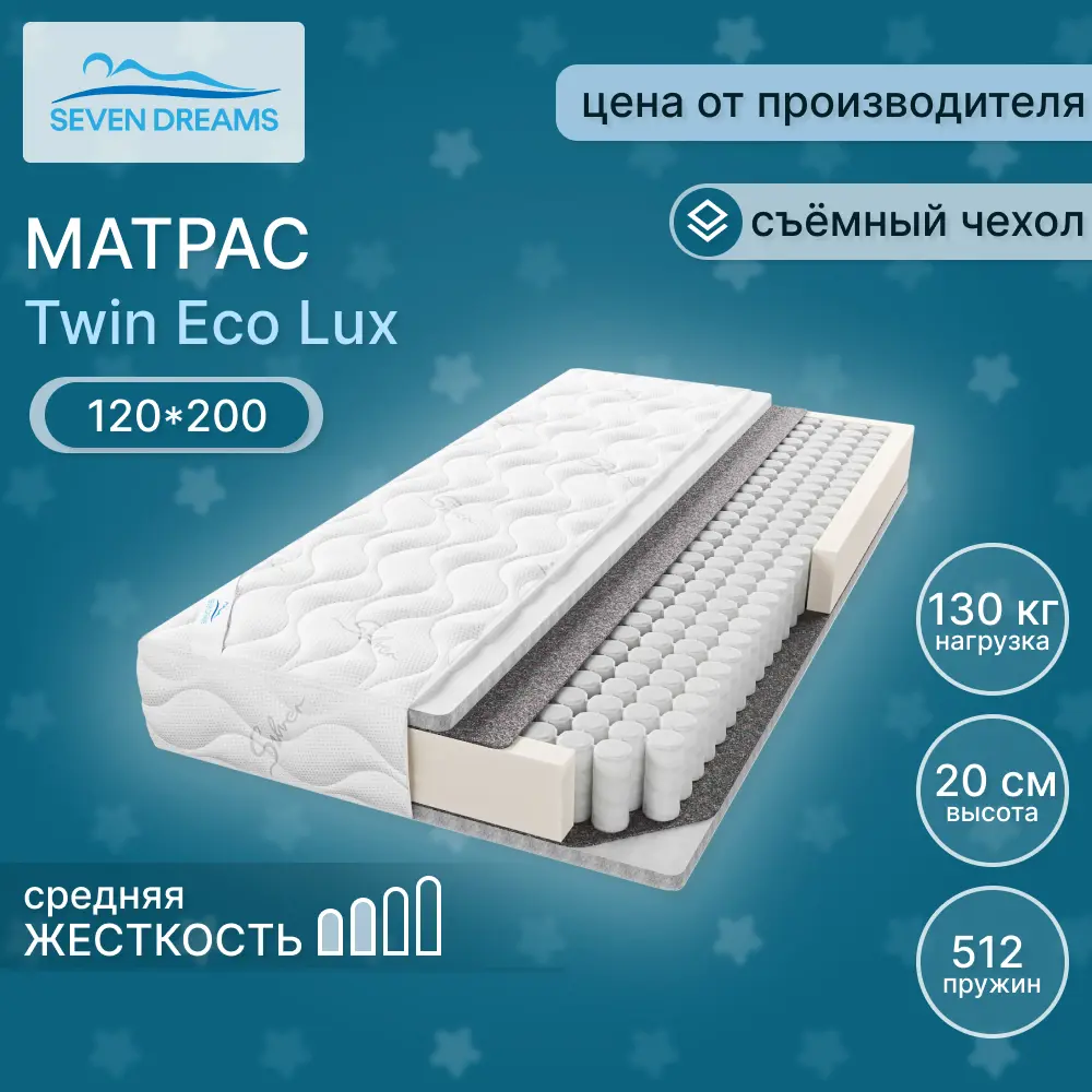 Матрас Seven Dreams twin eco lux 120x200x20 см независимый пружинный блок, односпальный