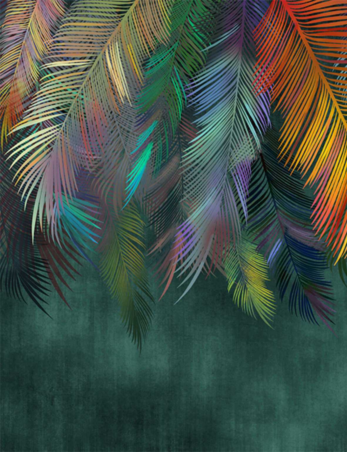 90231347 Фотообои "Цветные пальмовые листья на изумрудном фоне" 200х260 см Dekor Vinil STLM-0141648 DEKOR VINIL