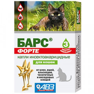 ПР0032388 Капли для кошек БАРС Форте инсектоакарицидные от внеш. паразитов 3 пипетки АВЗ