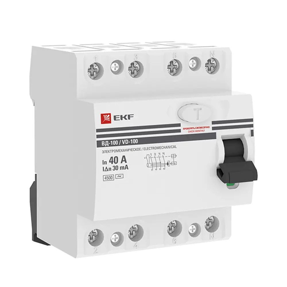 УЗО EKF ВД-100 4P 40 А 30 мА 4.5 кА АС elcb-4-40-30-em-pro STLM-2128170