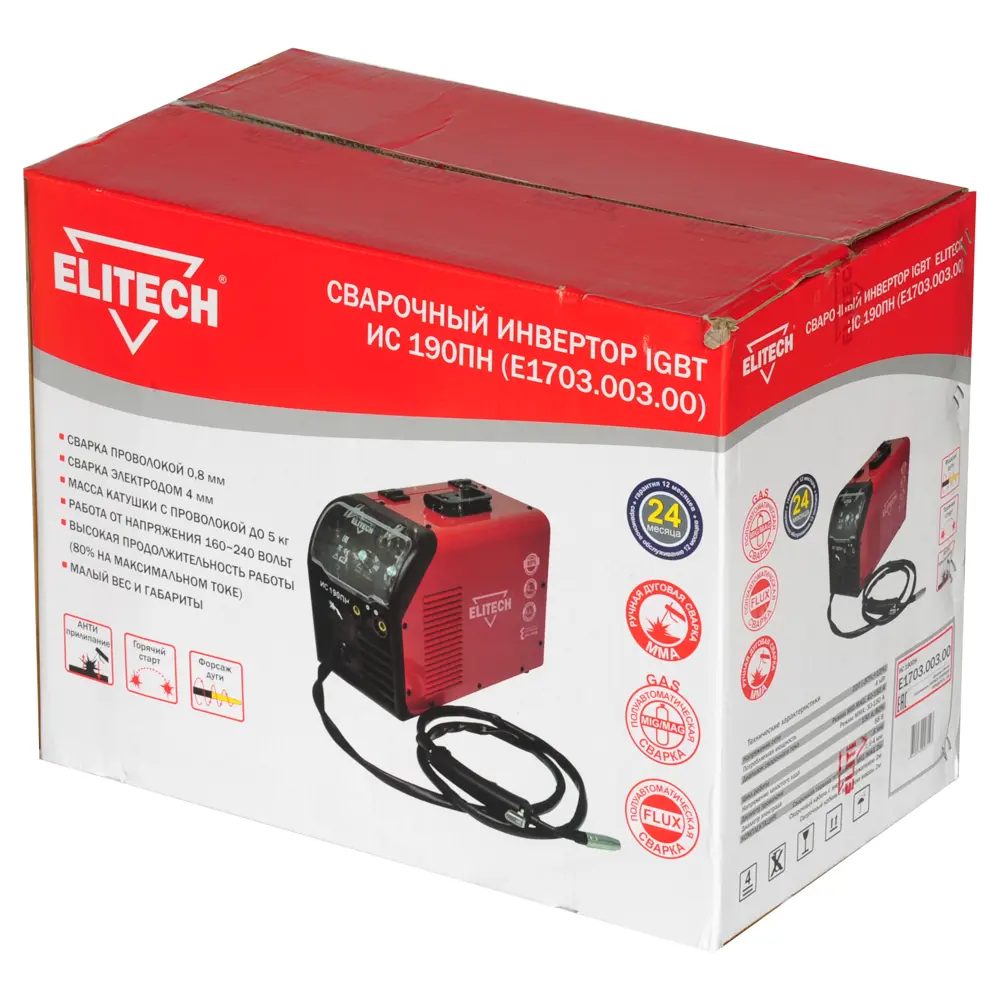 Сварочный аппарат инверторный Elitech ИС 190ПН E1703.003.00, 150 А, 4 мм STLM-2158986 - Вид №3