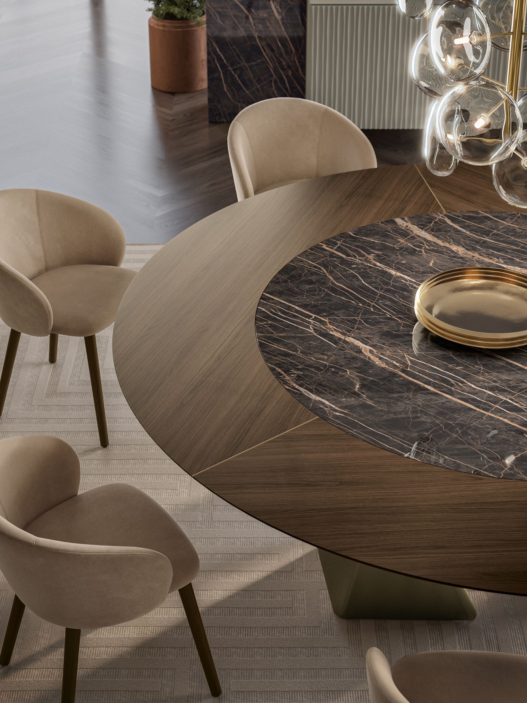 Круглый обеденный стол с металлическим основанием и мраморной столешницей Bontempi Casa KALEIDO ARCH-00096963 - Вид №1