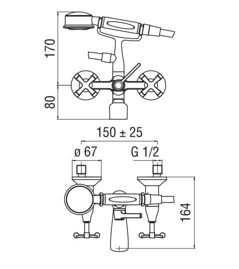 Настенный смеситель для ванны с ручным душем Nobili Carlos Primero ARCH-00032929 - Вид №2
