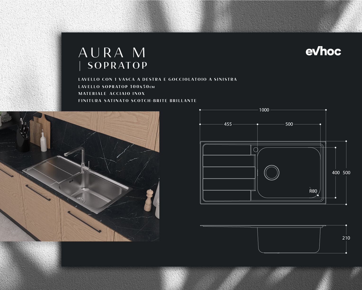 Раковина из нержавеющей стали с одной чашей Evhoc Aura ARCH-00144376 - Вид №3