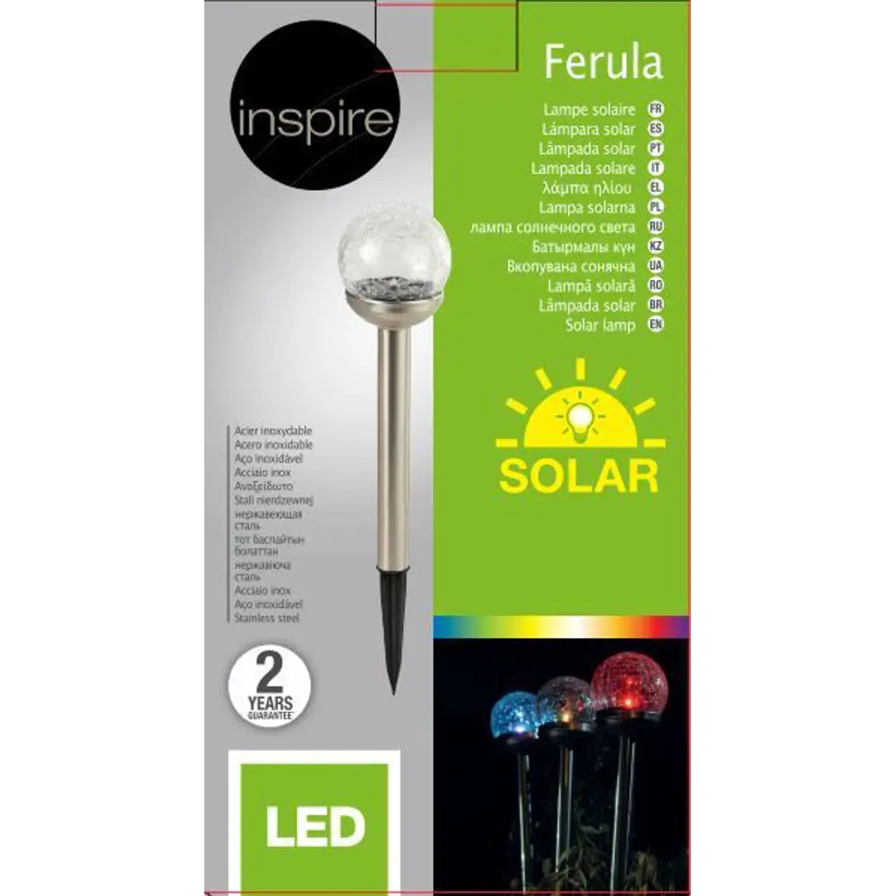 Светильник садовый Inspire Ferula на солнечных батареях, со сменой цвета RGB, цвет никель STLM-2052596 - Вид №1