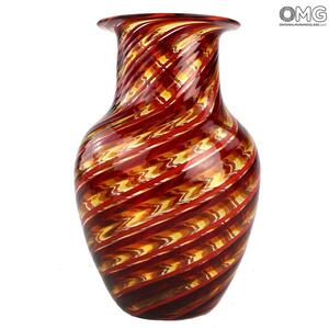 4334 ORIGINALMURANOGLASS Ваза круговорот жизни в красную полоску - Муранское стекло 11 см