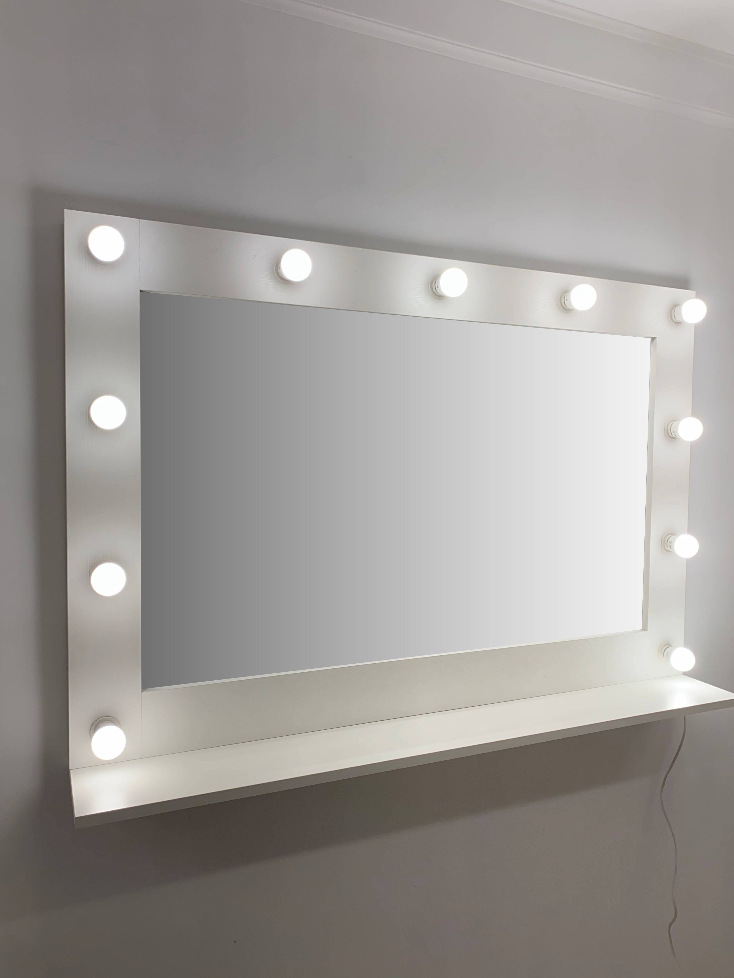 91053078 Гримерное зеркало с лампочками с полочкой 80x120 см цвет белый STLM-0458988 BEAUTYUP