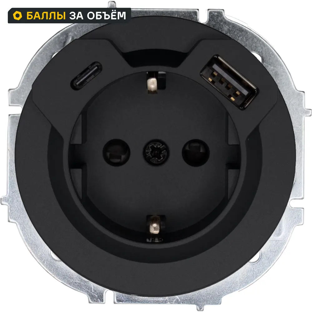 Розетка TC+USB встраиваемая Lezard Osen с заземлением цвет черный STLM-2029441