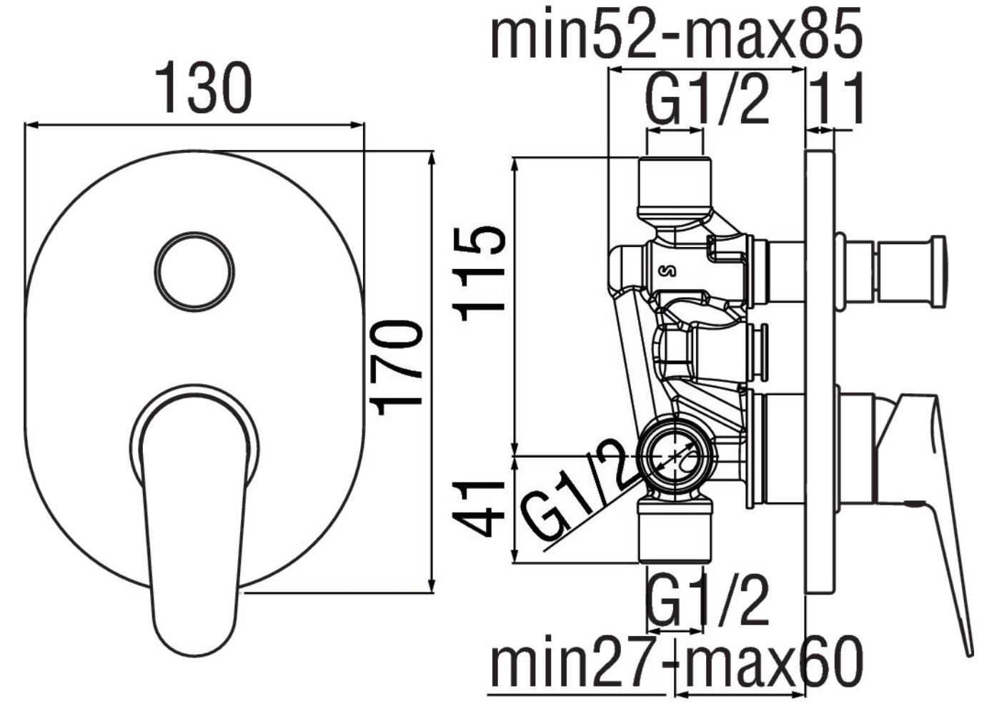 Смеситель для душа с переключателем Nobili Blues ARCH-00052012 - Вид №1