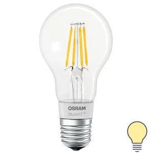 Лампа умная светодиодная Osram Smart Plus E27 220-240 В 5.5 Вт груша прозрачная 650 лм, теплый белый свет