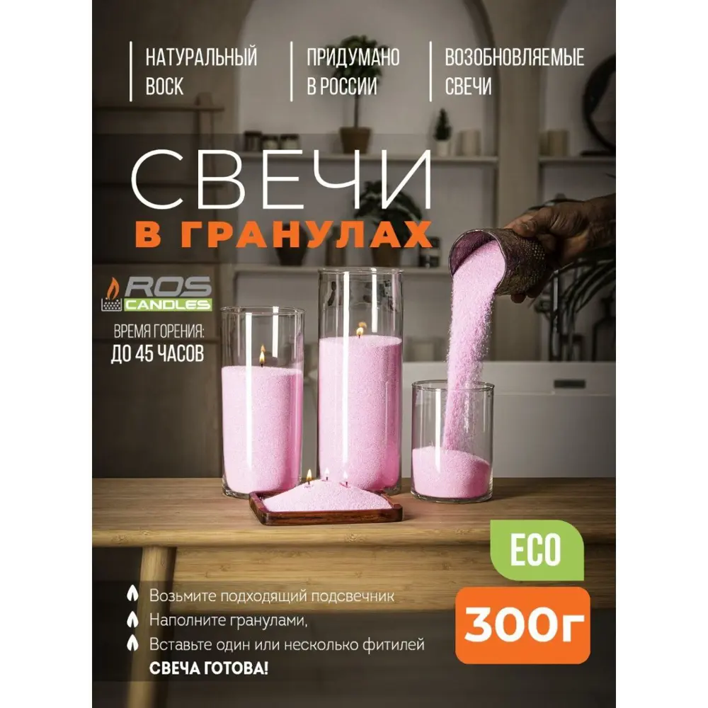 Набор для изготовления свечей Roscandles 300 г и фитиль 0.6 м цвет нежно розовый