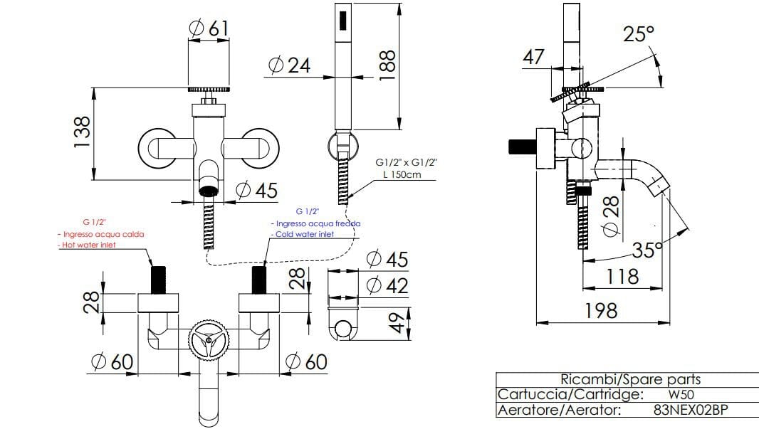 Однорычажный внешний смеситель для ванны Remer Rubinetterie Chrono ARCH-00080160 - Вид №2