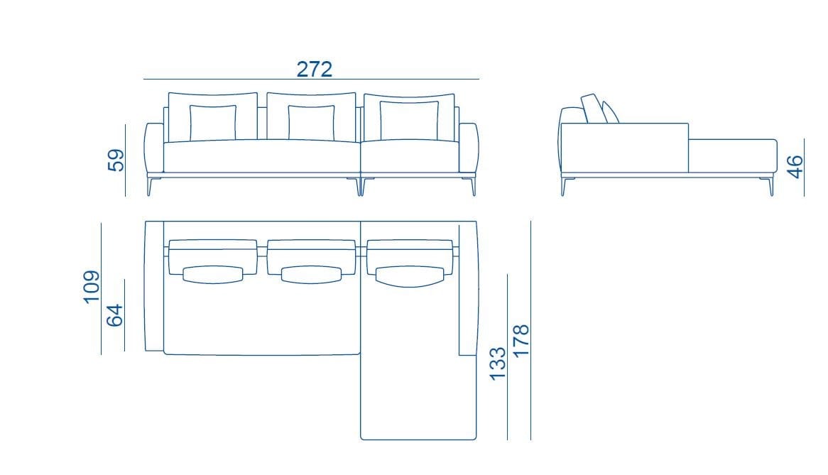 3-местный тканевый диван с полуостровом Lebom ALFIL ARCH-00070501 - Вид №6