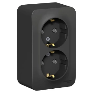 Розетка двойная накладная Schneider Electric Blanca с заземлением со шторками цвет антрацит