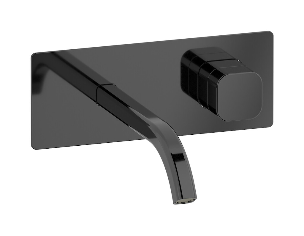 Настенный смеситель для раковины прогрессивный на 2 отверстия в комплекте с донным клапаном. WE ARE IB eo206cf_1 Black Chrome Elio