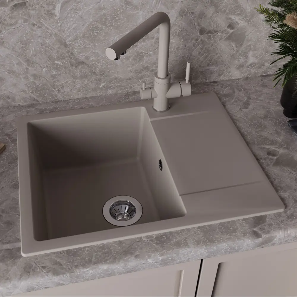 Мойка для кухни врезная KONSENSA 48x60 см глубина чаши 20 см кварц цвет серый Lm 60x48 STLM-2007195 - Вид №6