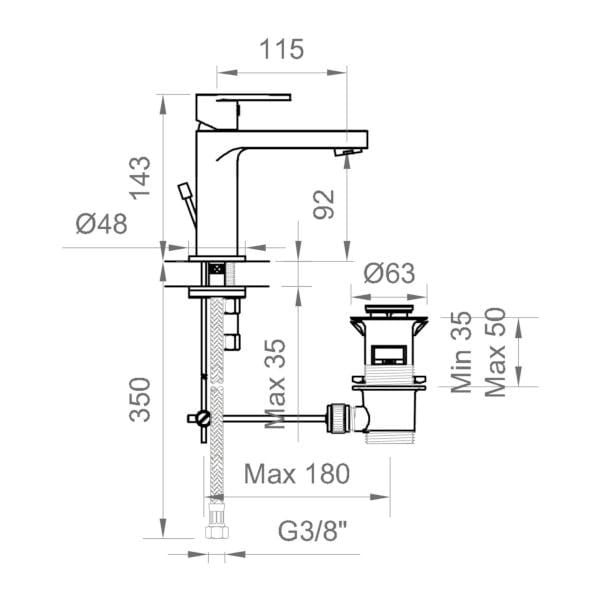 Смеситель для раковины с раковиной Ercos Versilia ARCH-00100707