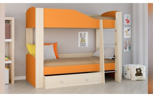 11700 Детская двухъярусная кровать Астра-2, дуб молочный / оранжевый РВ-мебель