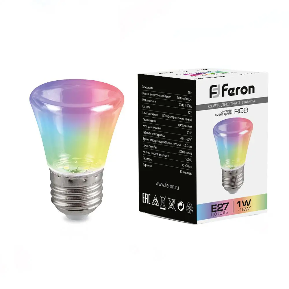 Лампа светодиодная Feron E27 LB-372 220 В 1 Вт колокольчик регулируемый цвет света RGB прозрачный плафон 85499850 STLM-2054327  - Вид №1