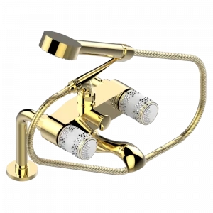 U8A-13G Смеситель для ванны/душа устанавливаемый на борту на два отверстия с душем и шлангом - 150 мм между центрами Thg-paris Wedding Золото