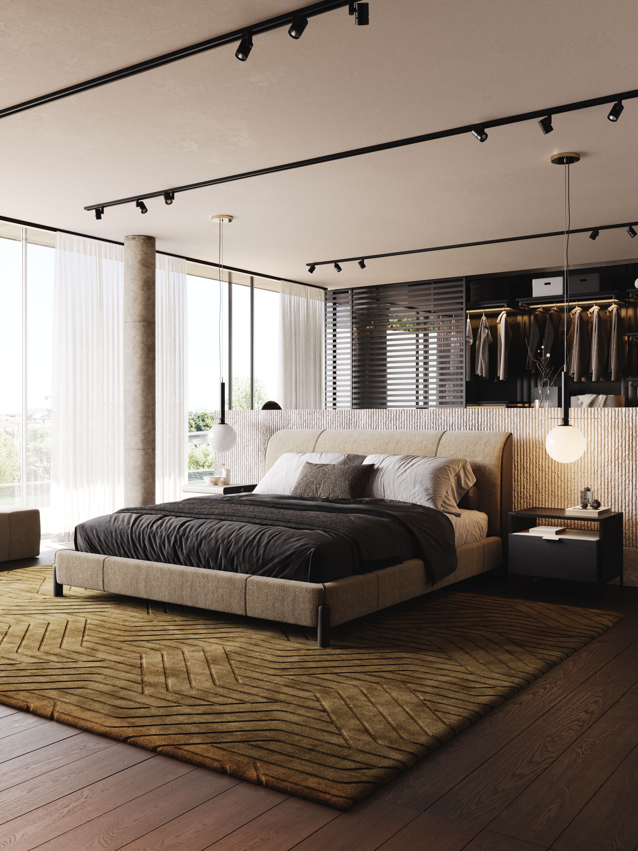 Двуспальная кровать из ткани с мягким изголовьем Laskasas Canvas ARCH-00149703 - Вид №2