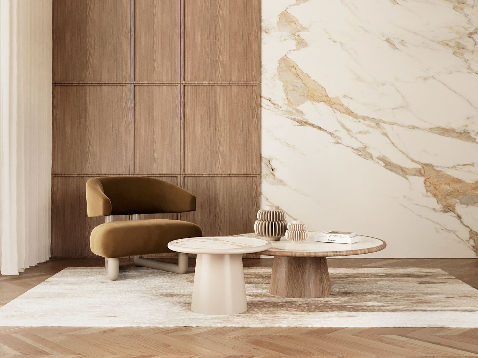 Журнальный столик из дерева и мрамора ANA ROQUE INTERIORS ARCH-00149234 - Вид №1