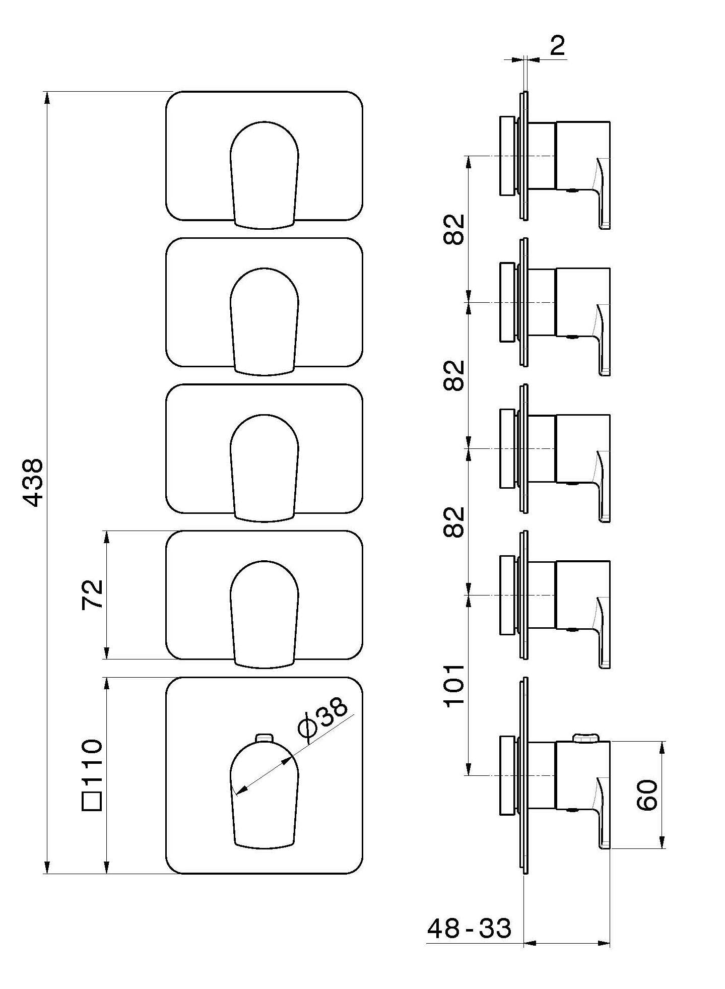 Термостатический смеситель для душа с 5 отверстиями Newform многофункциональные термостаты с 4 выходами ARCH-00060842 - Вид №1