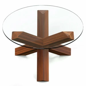 Журнальный столик стеклянный круглый с коричневыми ножками 90 см "Скетч" GRAUM  303997 Прозрачный;коричневый