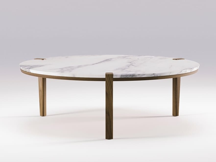 Круглый низкий журнальный столик из мрамора и массива дерева Wewood CORNER ARCH-00141905 - Вид №1