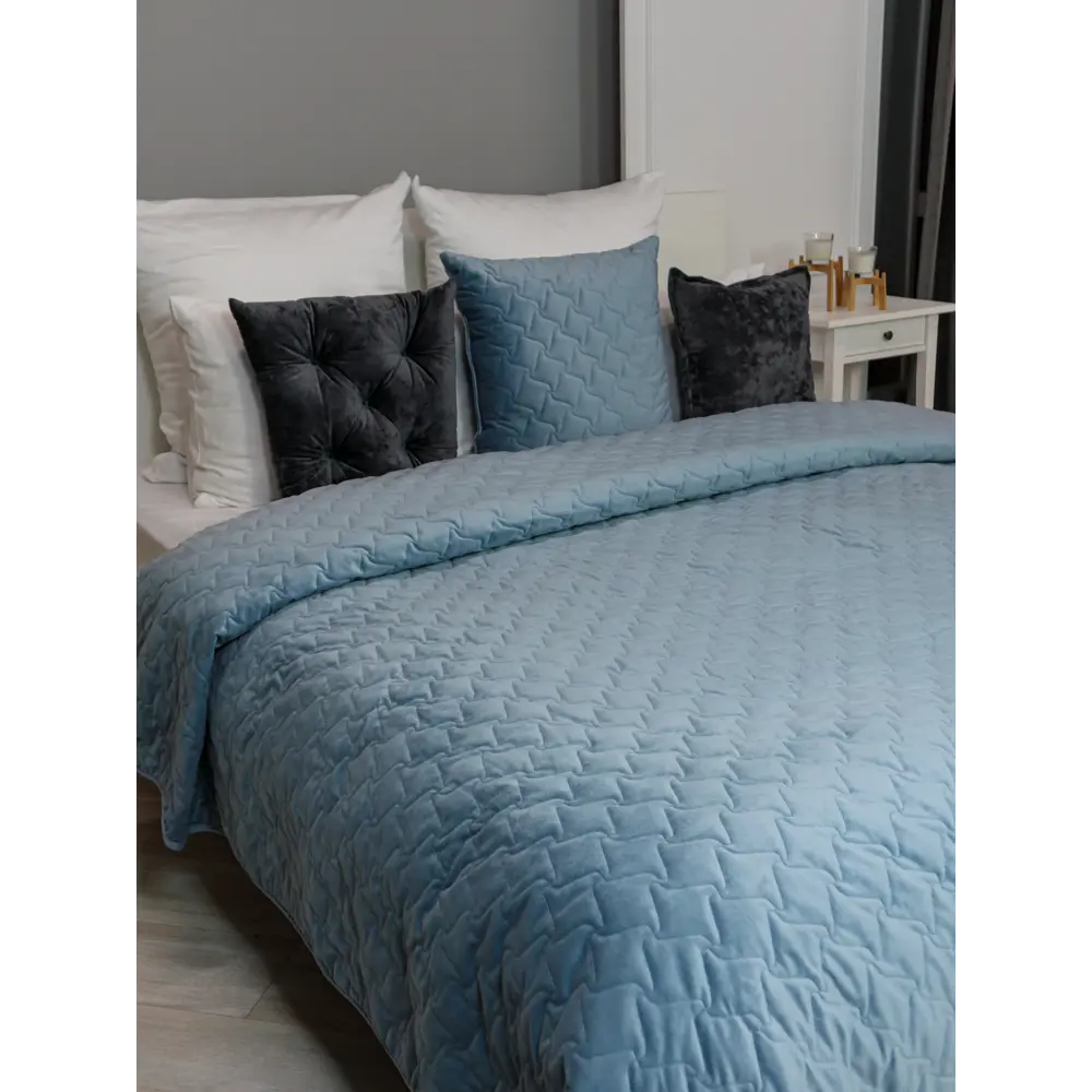 Покрывало Verona 220x240 см бархат цвет серо-голубой Fjord 4 Бельвита Нео-классика STLM-2121997 - Вид №4