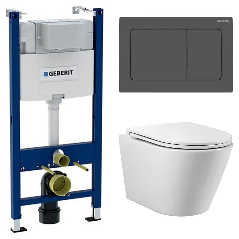 Комплект инсталляции Geberit Alpha с безободковым унитазом Aquatek Вега клавиша Geberit Alpha чёрная STLM-2076901
