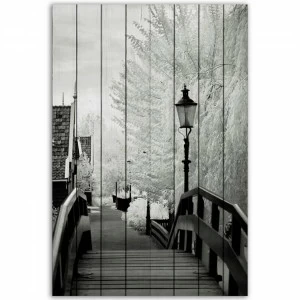 Картина на дереве черно-белая 60х90 см "Лестница в Париже" ДОМ КОРЛЕОНЕ  00-3963116