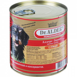 ПР0035366 Корм для собак Алдерс Гарант 80%рубленного мяса Птица конс. 750г Dr. ALDER`s