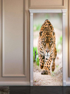 90225102 Наклейка интерьерная на дверь "Притаившийся ягуар" самоклеящаяся 80х200 см STLM-0138910 МЕЧТАТЕЛЬ ДИЗАЙН