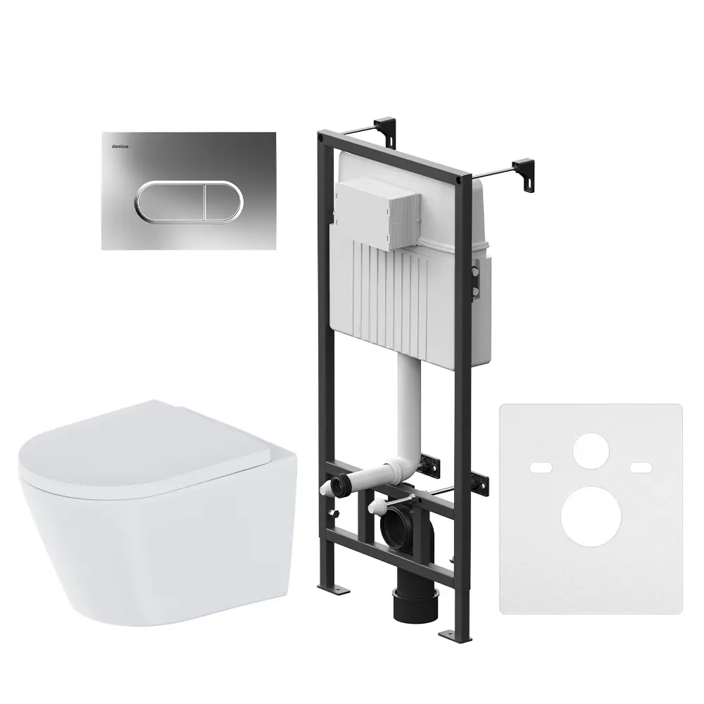 Комплект инсталляция с унитазом Damixa Cedar с клавишей Prime M, безободковый, с микролифтом, цвет белый STLM-2165316 - Вид №1