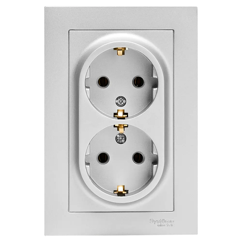 Розетка двойная встраиваемая Systeme Electric AtlasDesign с заземлением цвет алюминий STLM-2072913