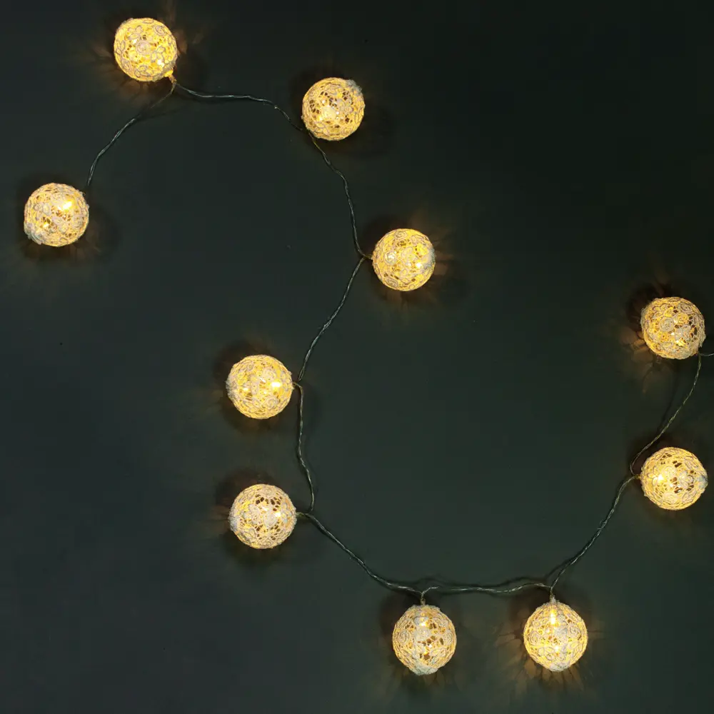 Электрогирлянда комнатная нить «Ажурные шары» 10 LED тёплый белый на батарейках Santreyd STLM-2029138