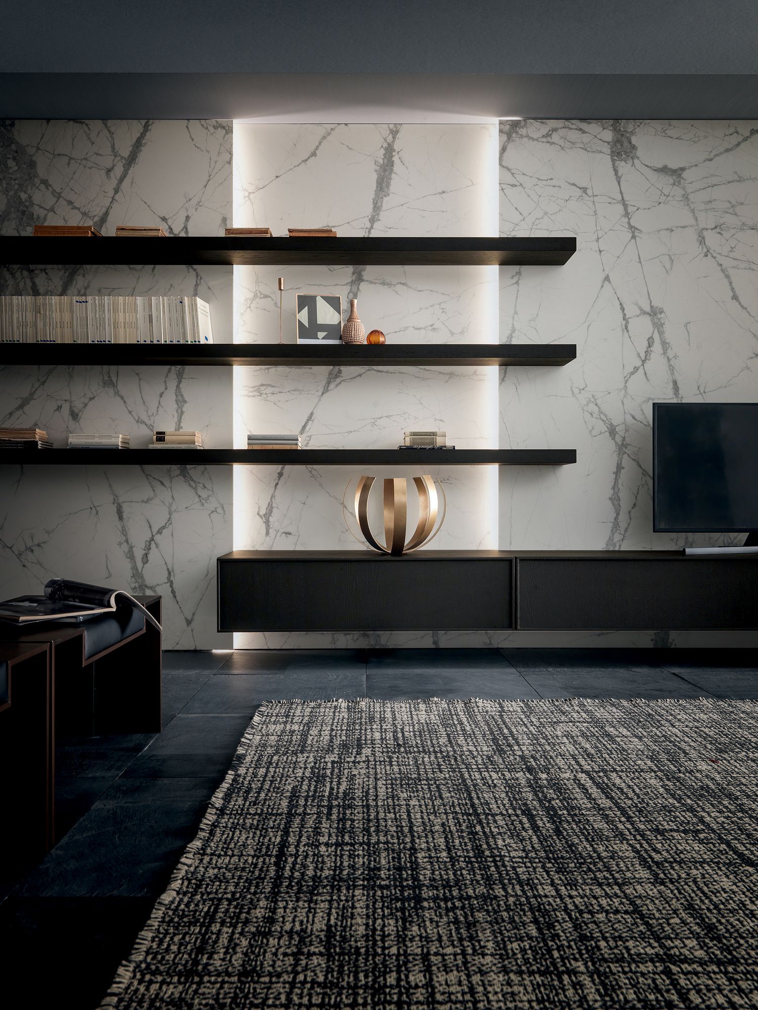 Стена оборудована дубовой и керамогранитной ТВ-стойкой MODULNOVA рамка ARCH-00069618 - Вид №3