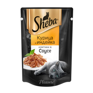 Т0033152 Корм для кошек Pleasure ломтики в соусе курица и индейка конс. пауч 85г SHEBA